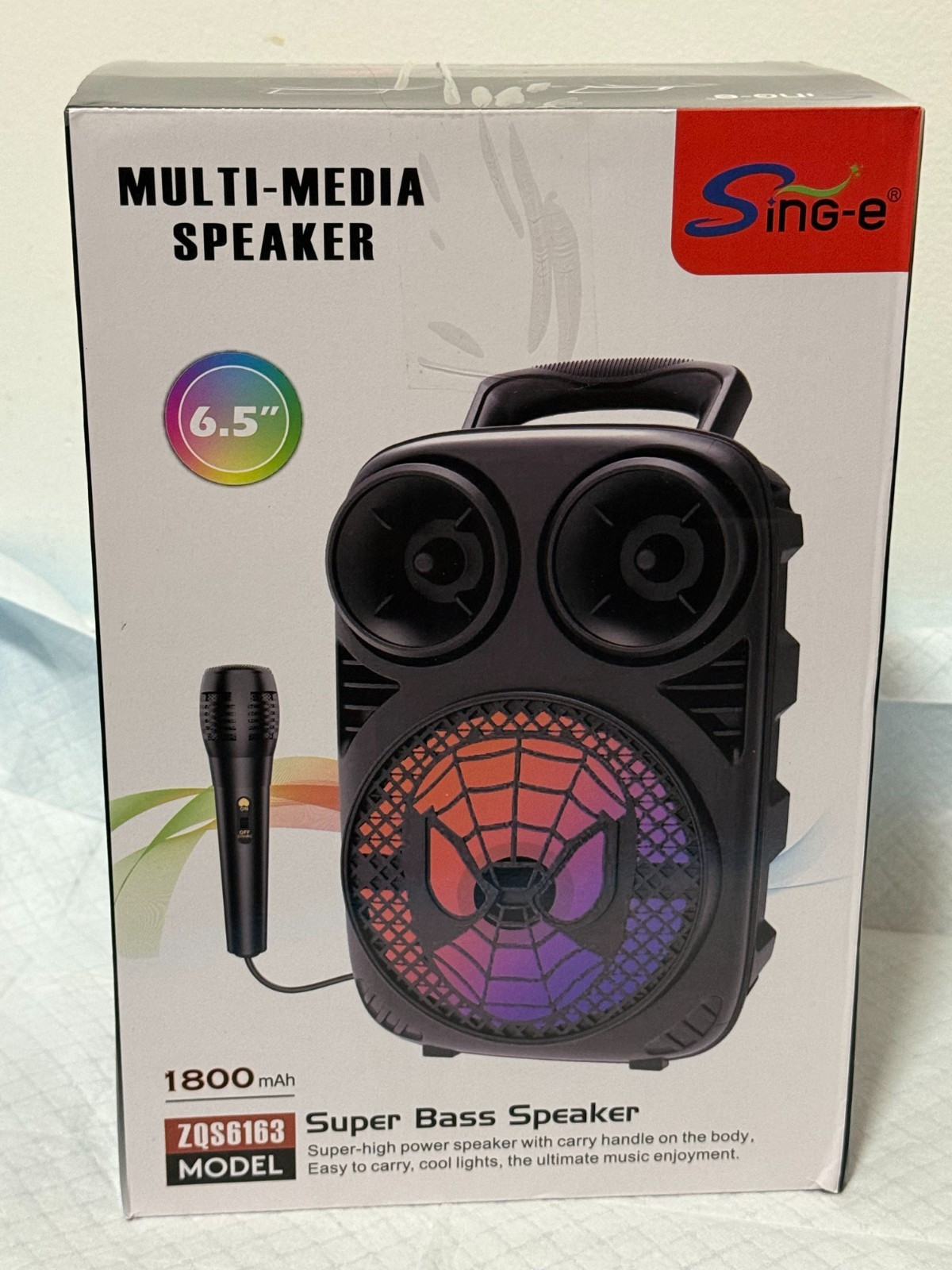 SING-E ZQS6162 Portable Bluethooth Speaker 6,5 Super Bass w/Mic LED 1800m/Ah