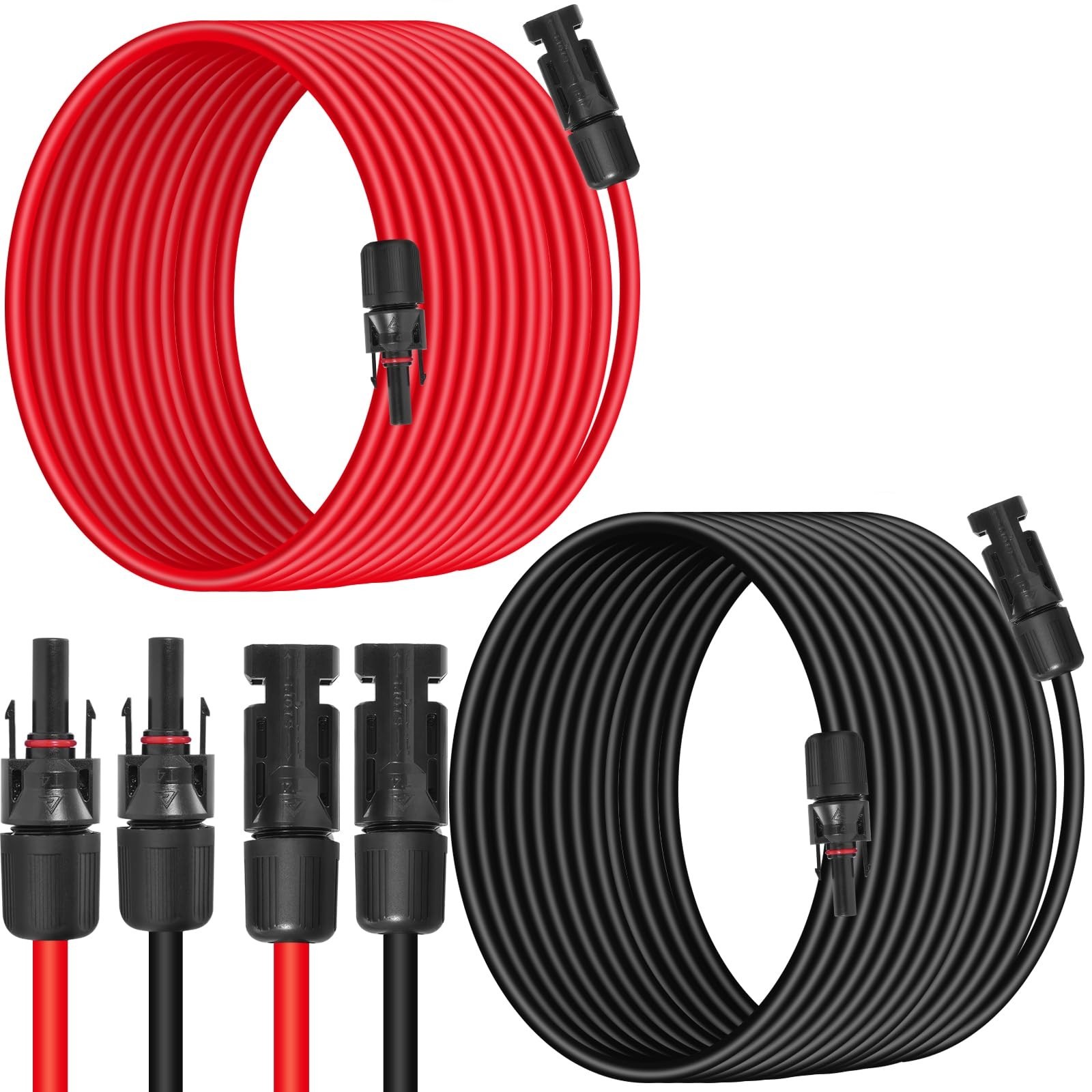 10AWG (6mm²) Solar Panel Extension Cable 50FT Black & Red for Solar Power