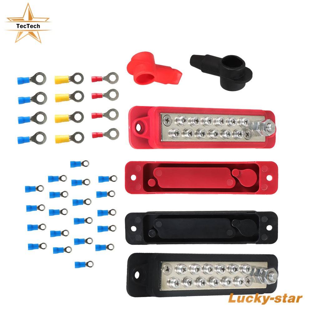 Pair Black & Red 12 Point Busbar Bus Bar Power Distribution Block 180A 12V DC