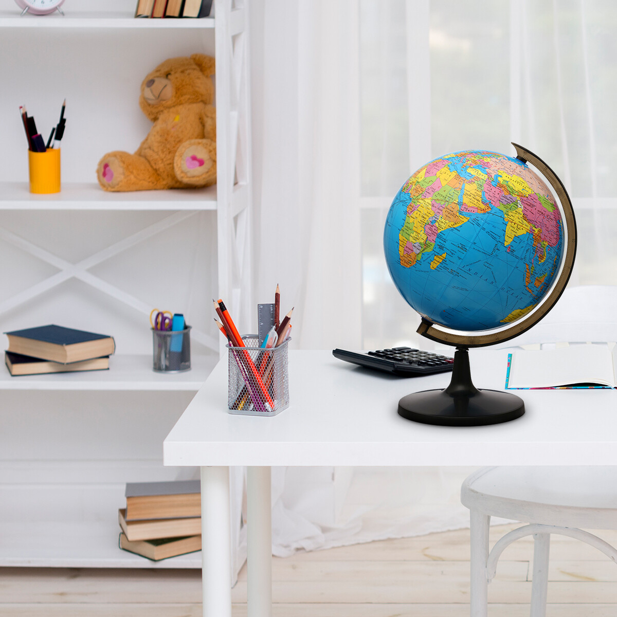 13'' World Globe with Stand Rotating Geography Ocean Classroom Learning Desktop
