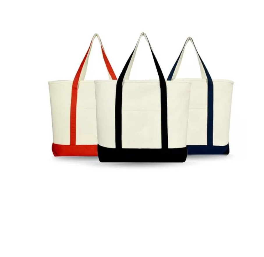 21" Cotton Canvas Zippered Shopping Tote Grocery Large Bag Black Red Blue