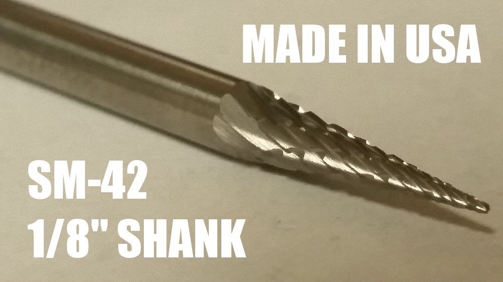 SM42D Cone SOLID Carbide Burr Bur Cutting Tool Die Grinder Bit 1/8"