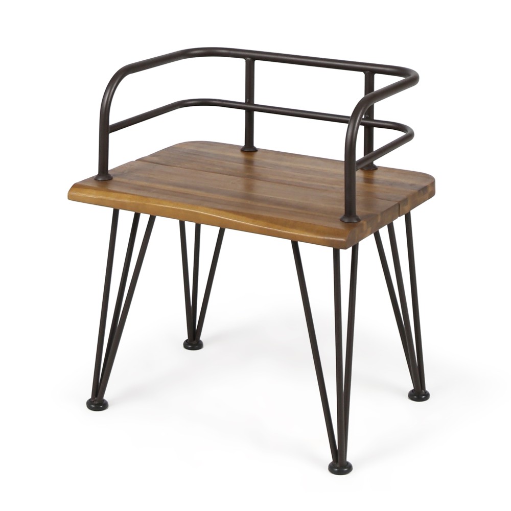 Rustic Acacia Wood Side Table with Iron Legs, Outdoor Patio Backyard