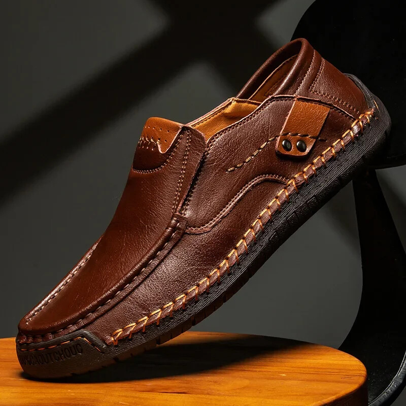 Men's Loafers Italian Genuine Leather Handmade Flat Lightweight Casual Shoes