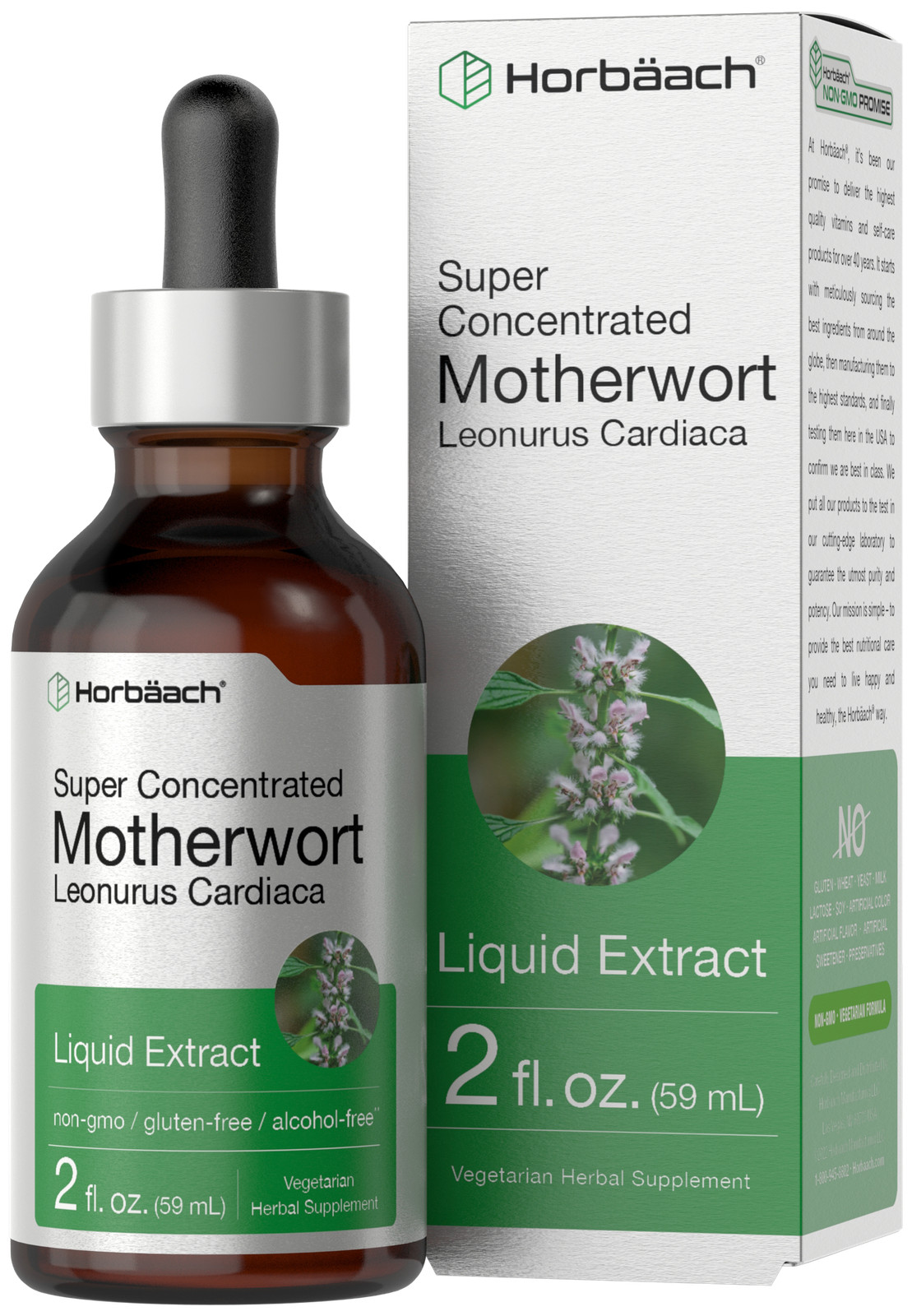 Motherwort Liquid Extract | 2 fl oz | Low Alcohol | Vegetarian | by Horbaach