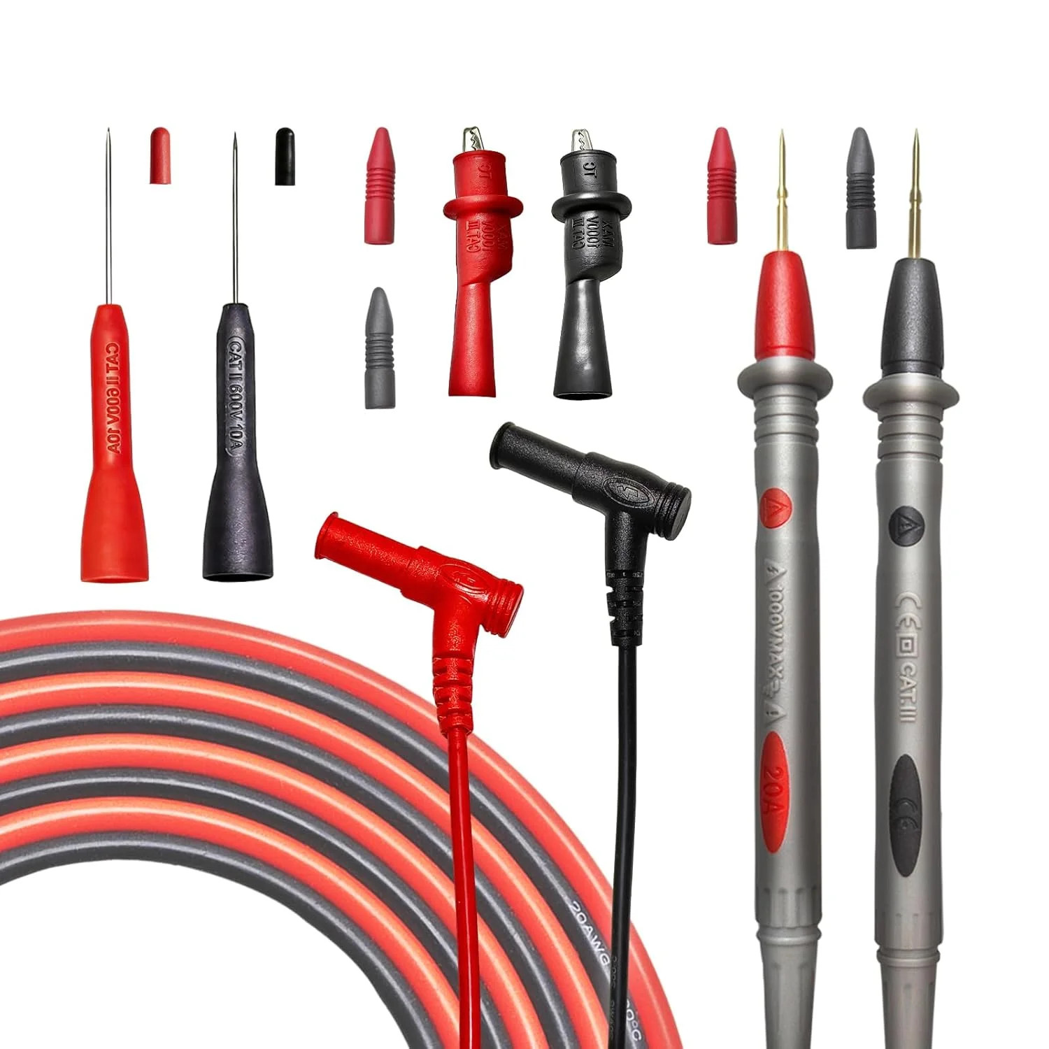 Multimeter Leads Kit, 49-Inch Silicone Test Leads, CAT III 1000V 20A | Premium p