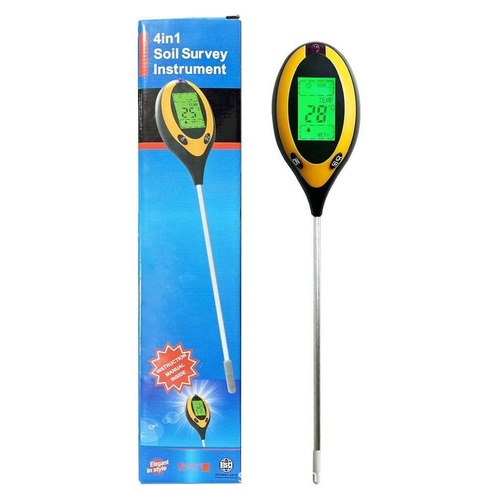 4 in 1 Soil Tester for pH Moisture Light Temperature with Touch Switches