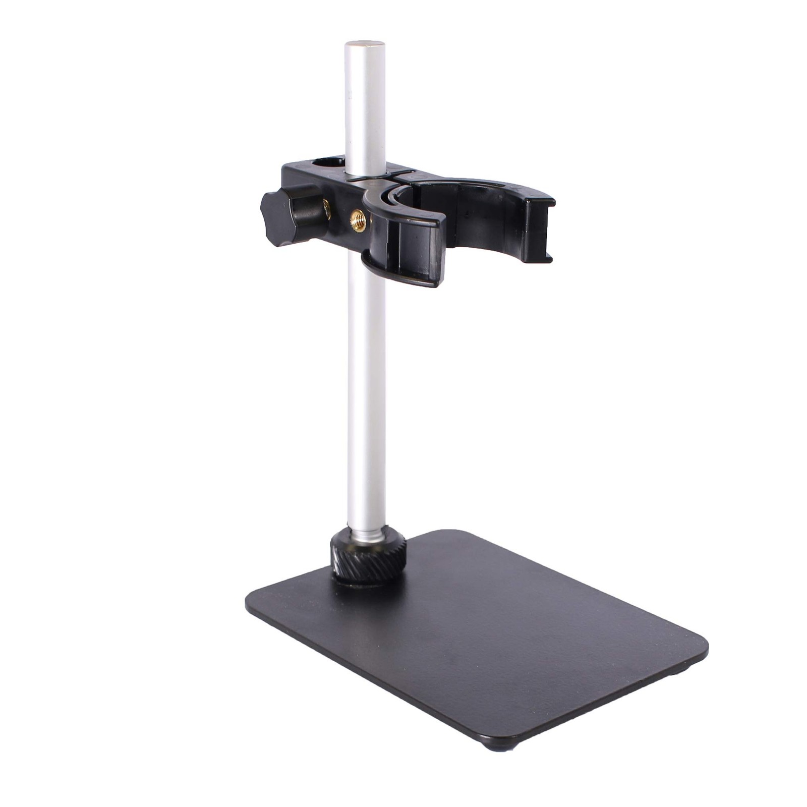 Compact Black Metal Microscope Stand Adjustable Height Travel Friendly Design