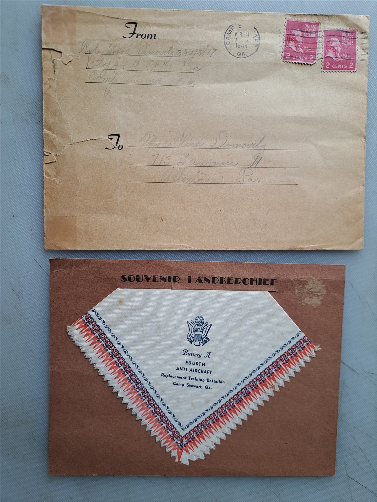 1944 Souvenir Handkerchief Camp Stewart GA 4th Anti-Aircraft