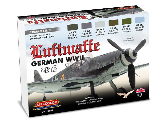 LifeColor Acrylic Paints Set German Luftwaffe Aircraft WWII No.2 (6x 22ml) CS07