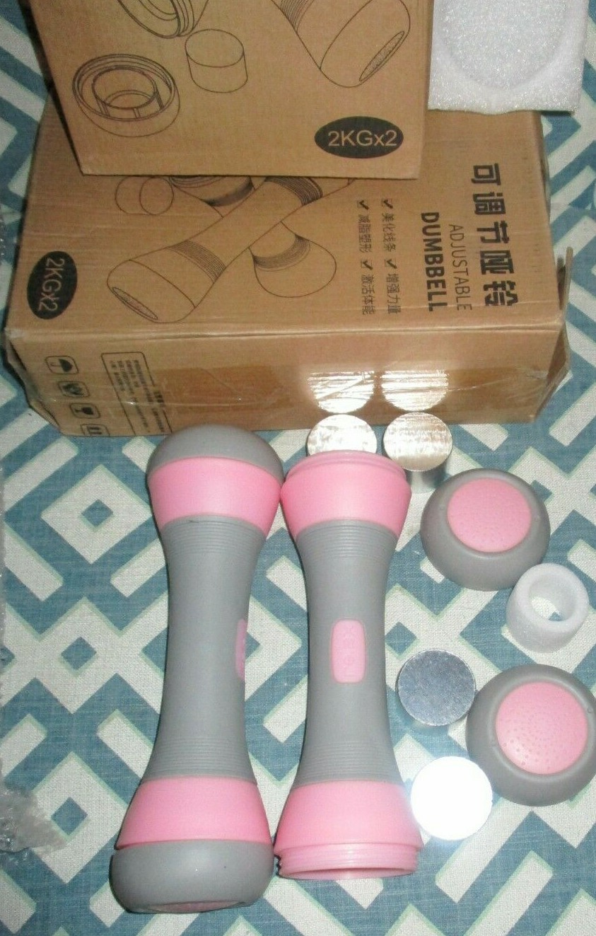 NEW SET 2 ADJUSTABLE NEOPRENE NON SLIP HAND WEIGHT DUMBELLS 4.5 LBS EA PINK GRAY