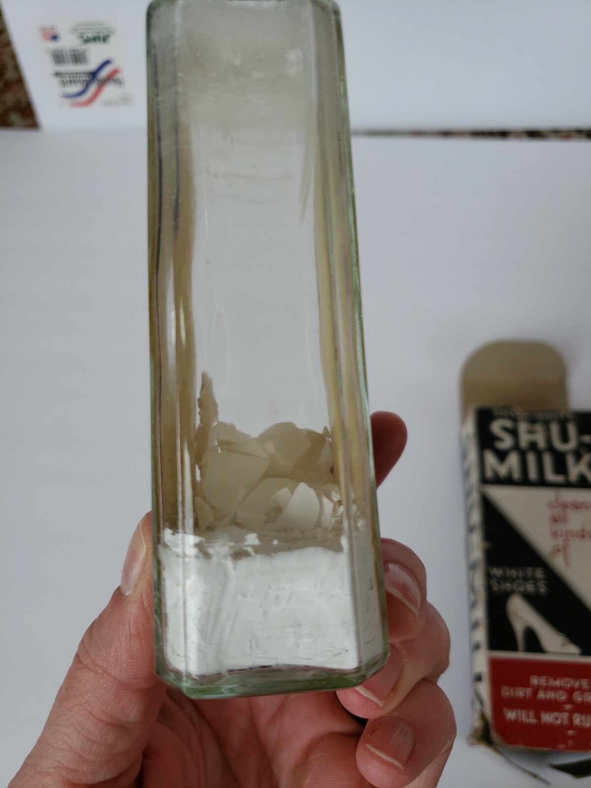 Vintage Snow White Shu-Milk Bottle and Box Shoe Cleaner New Jersey Glass Bottle