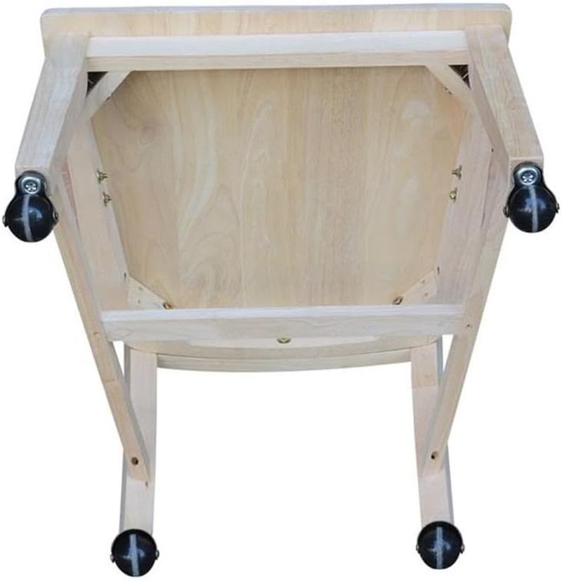 , Solid Wood Dining Chair with Casters, Unfinished, 225Lbs Wt Capacity, Solid Re