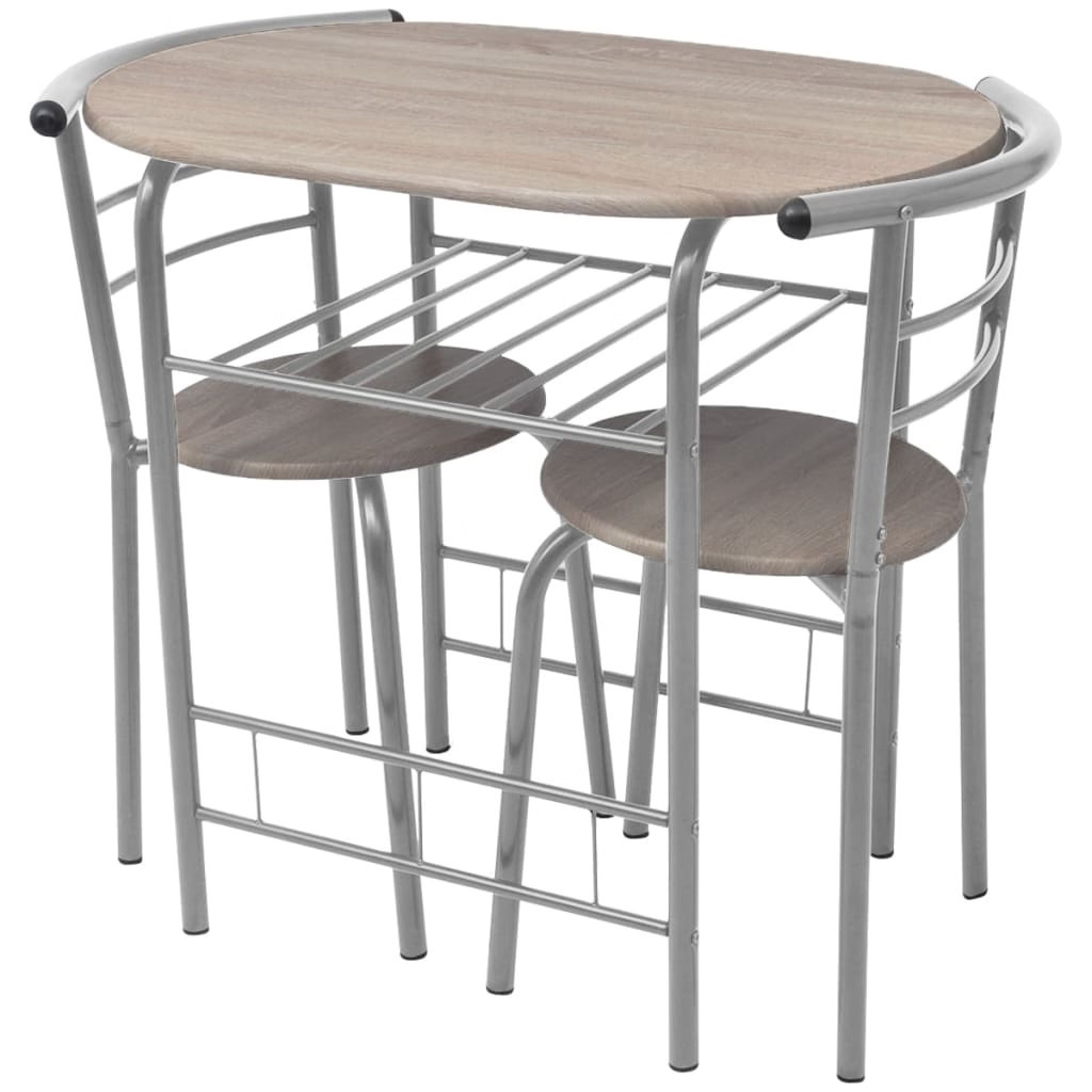 Dining Set Silver and wood grain MDF and iron Standard Modern