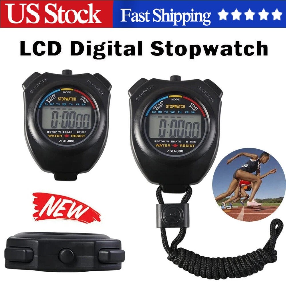 1/2PCS Digital Stopwatch Sports Counter Chronograph Date Timer Odometer Watch