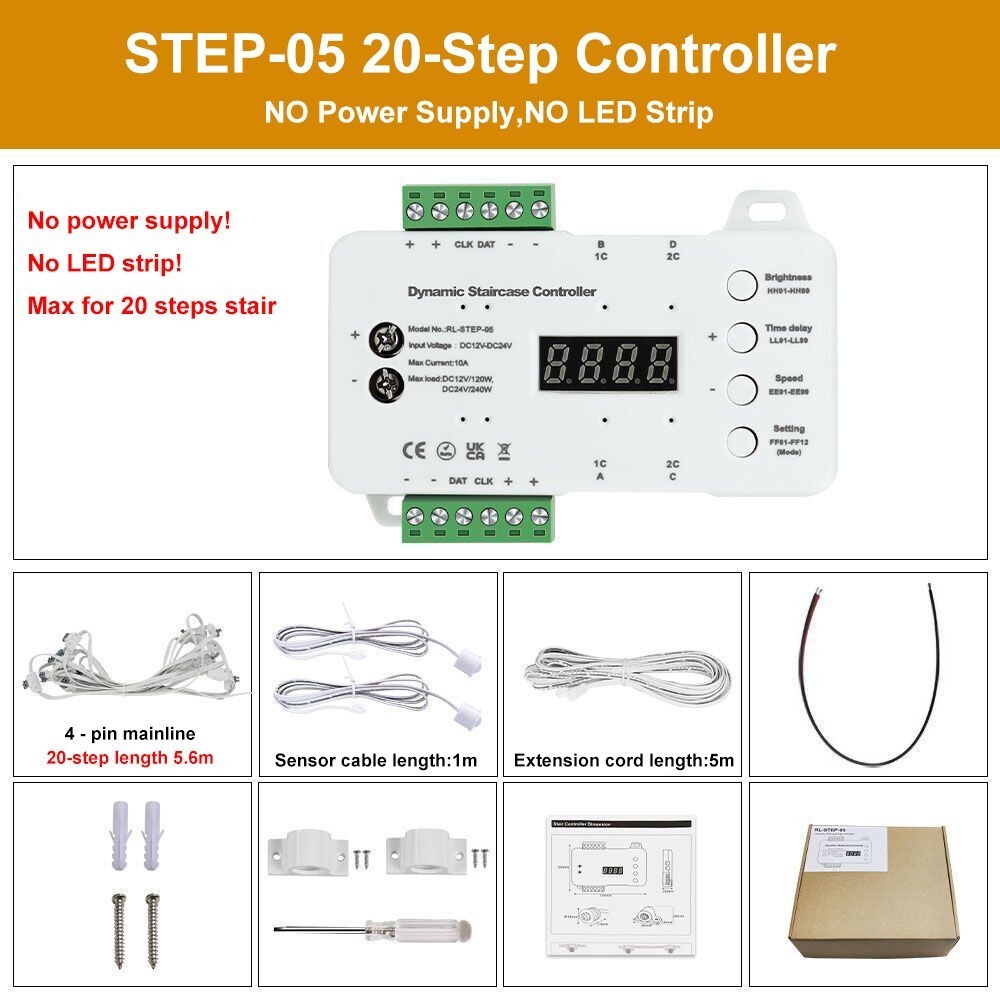 LED Strip Light Stair Lighting Controller Motion Sensor System Full Set