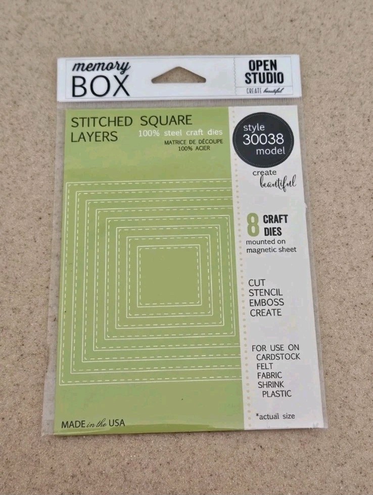 RARE MEMORY BOX STITCHED SQUARE FRAME LAYERS STEEL METAL DIE CUT STENCIL EMBOSS