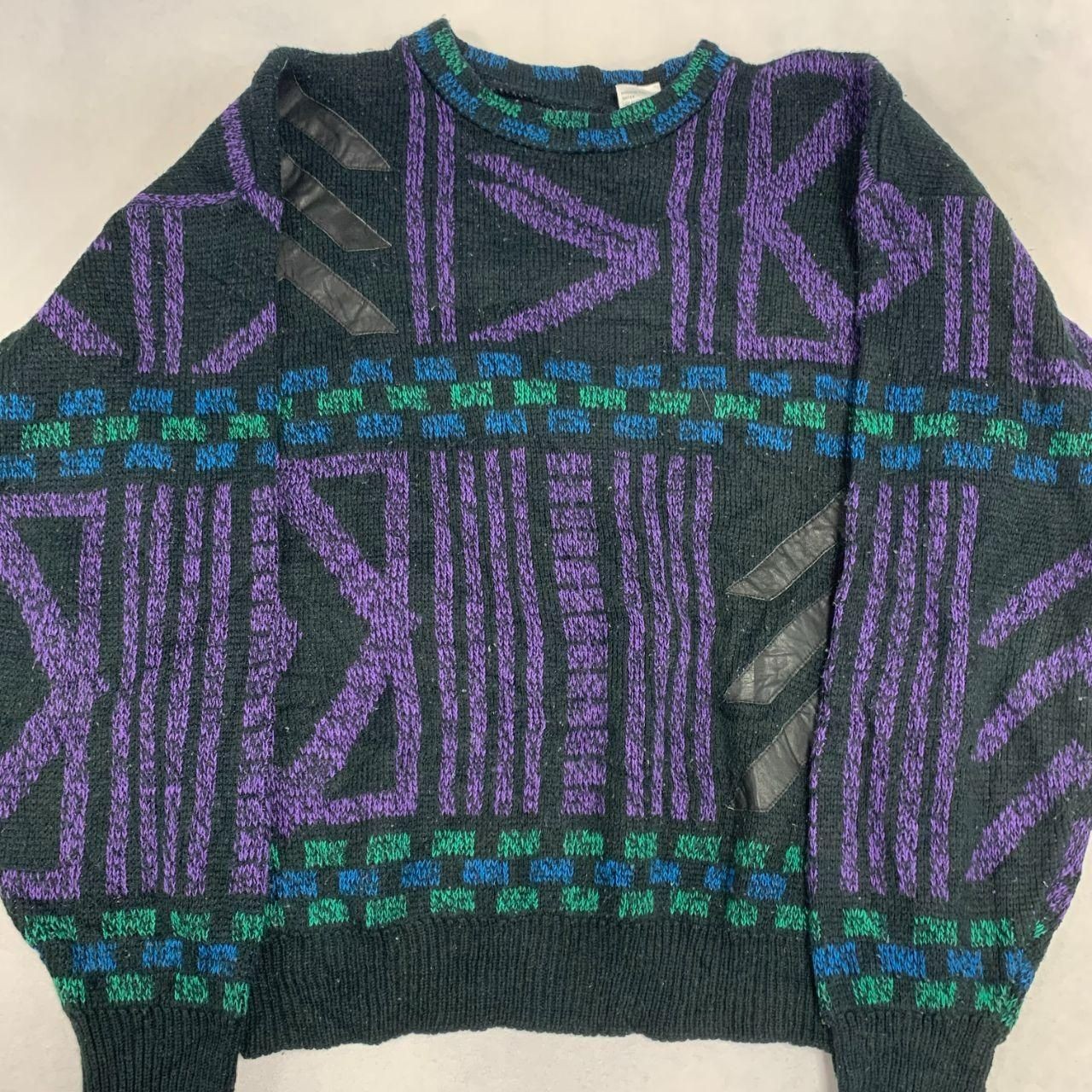 Vintage Abstract Knitted Jumper Patterned Grandad Knit Sweater Men's S (36-38)