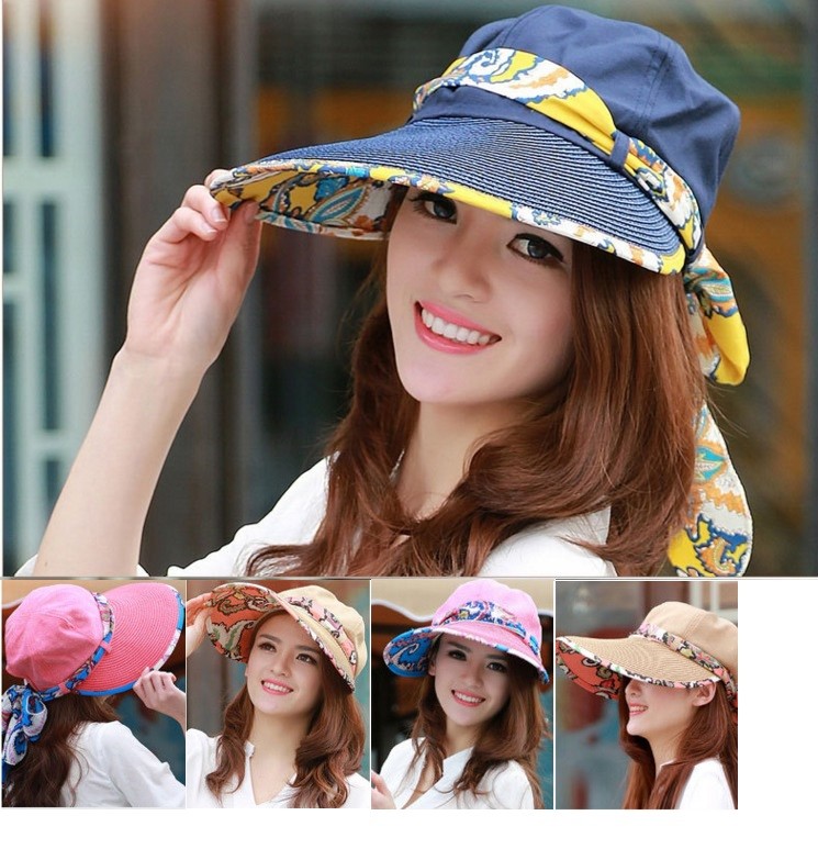 New Women Lady Cotton UV Sun Protection Wide Brim Packable Visor Cap Hat