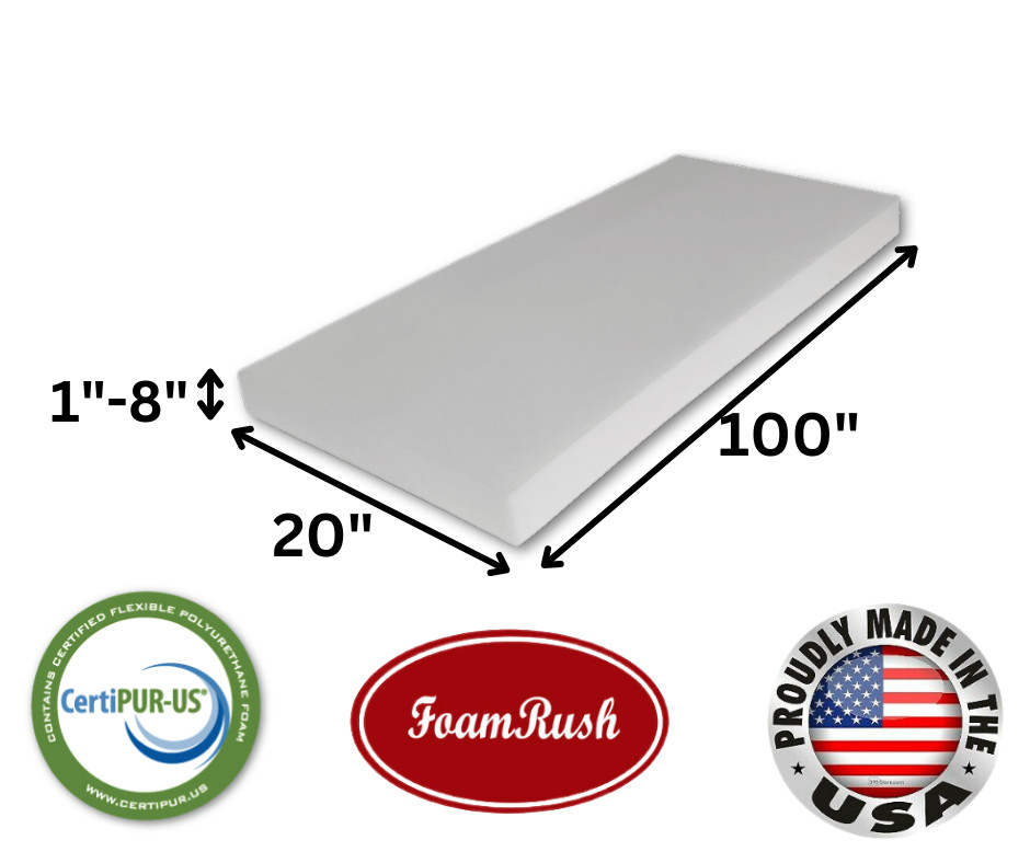 FoamRush 20" x 100" High Density Upholstery Foam Seat Cushion Replacement USA