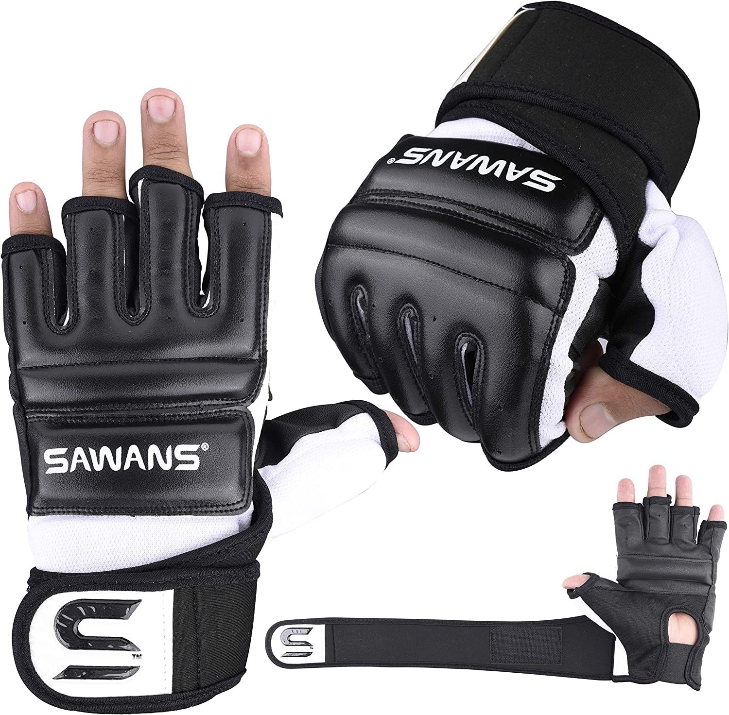 SAWANS Punch Bag Boxing Gloves Karate Mitts MMA Body Combat Large, Black