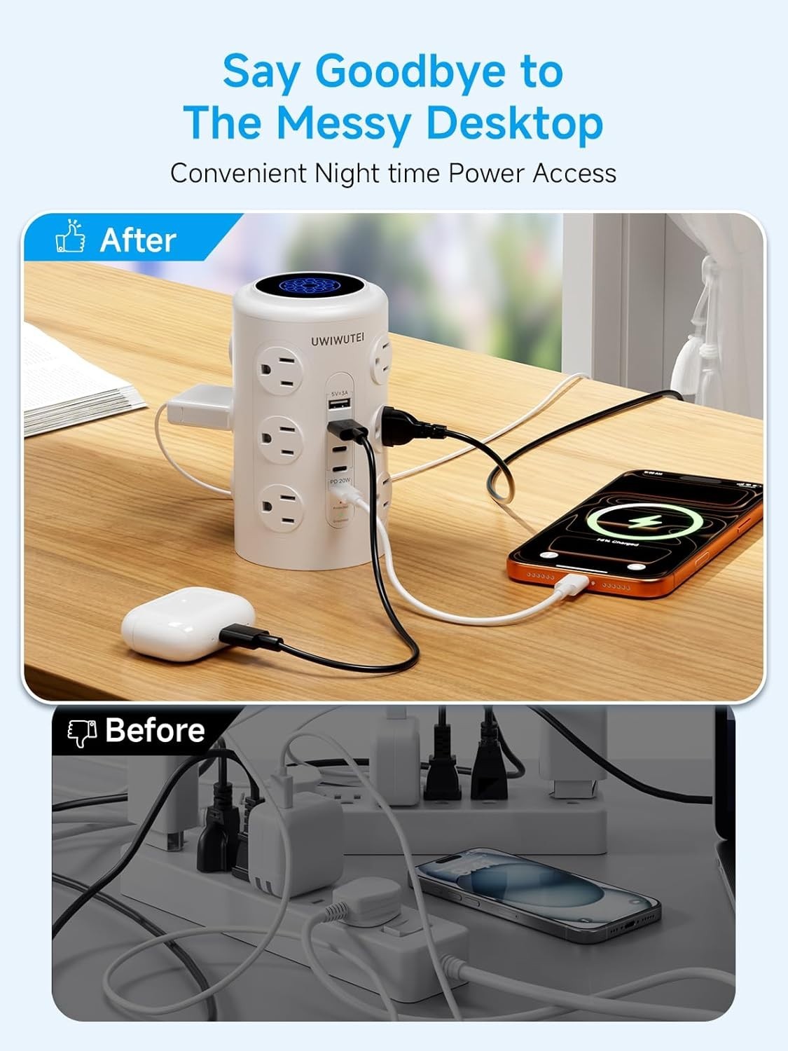 Vertical Charging Station with 12 Outlets, 5 USB Ports