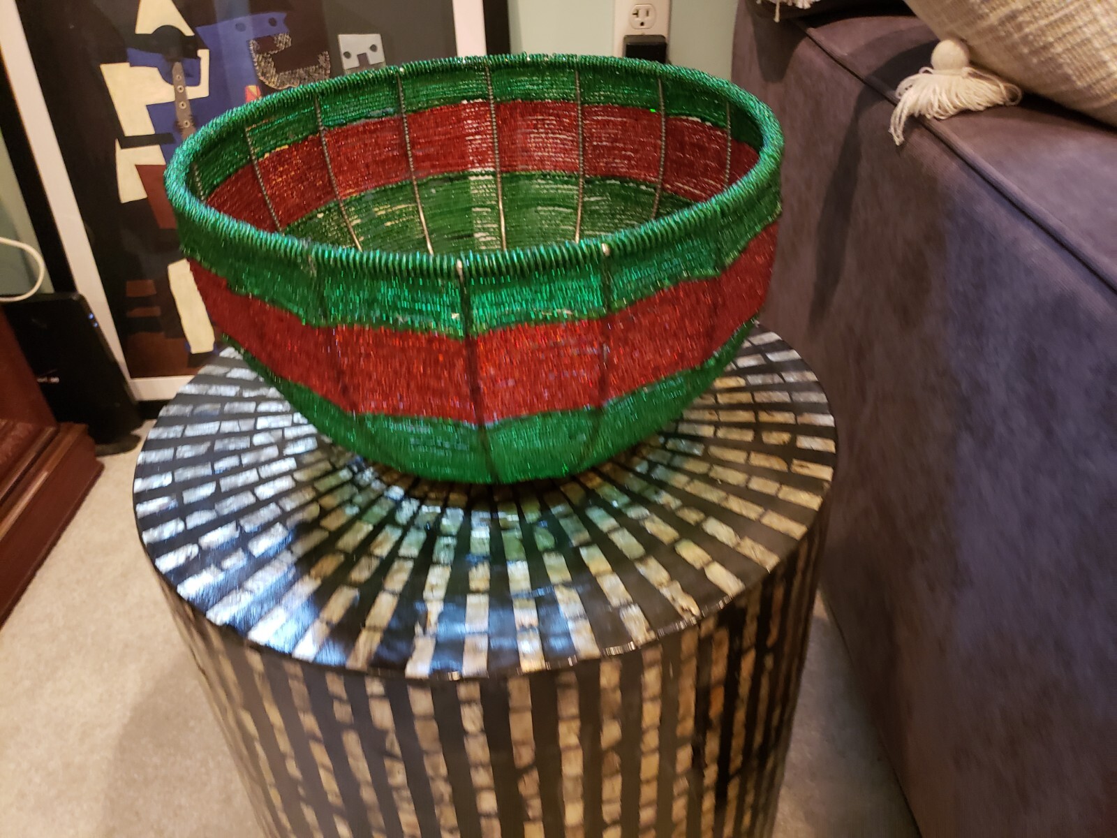 Christmas Bead Woven Basket Set Of 2 11" X 6" Brand New