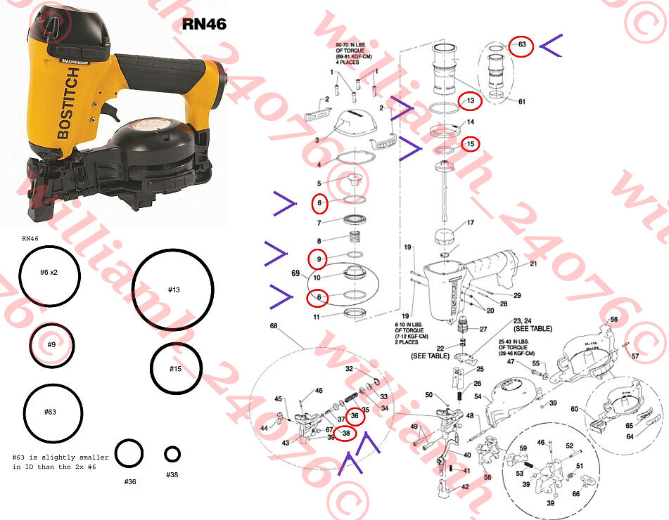 3 X Bostitch Roofing Nailer RN46 RN46-1 O-ring Kits
