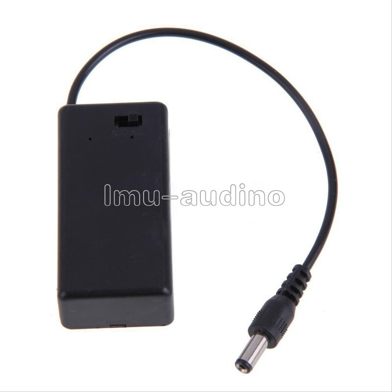 9V PP3 Battery Holder Box Case Wire Lead ON/OFF Switch Cover + DC 2.1mm Plug NEW