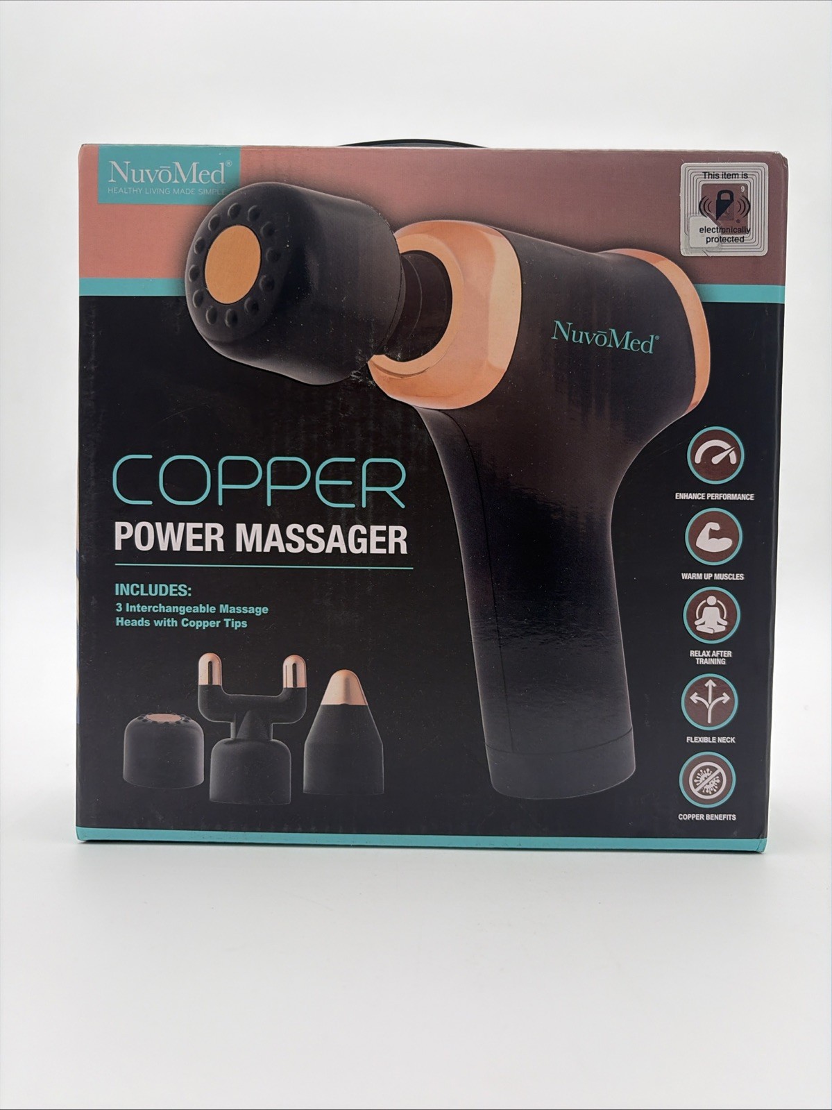 NuvoMed Copper Power Massager & 3 Interchangeable Massage Heads Copper Tips NEW