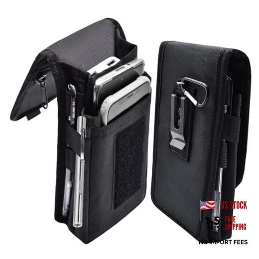 Dual Phone Holster, Large Smartphone Pouch, Belt Clip Tool Pouch, XL Black