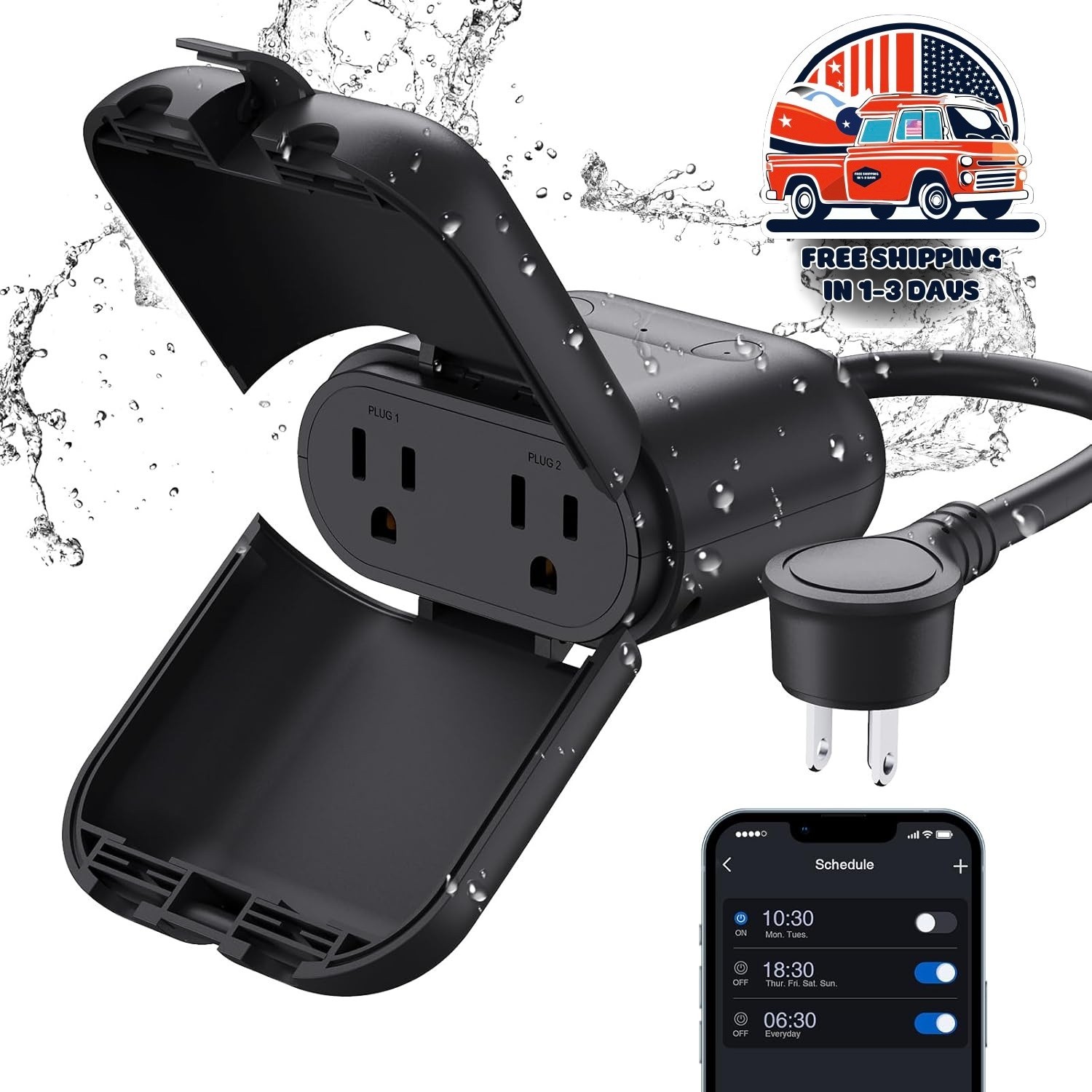 Enchufe Inteligente, Enchufe WiFi Exterior Para Hogar Inteligente Con 2 Enchufes