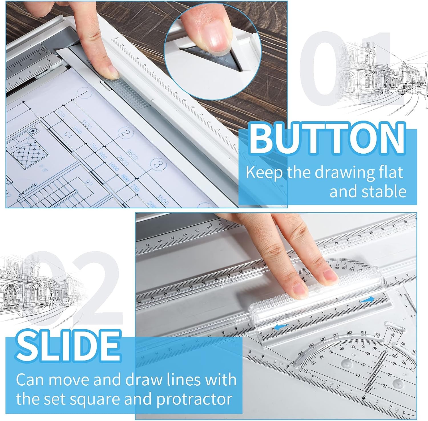 A3 Portable Drawing Board, Multi-Function Metric Drafting Table with Clear Rule