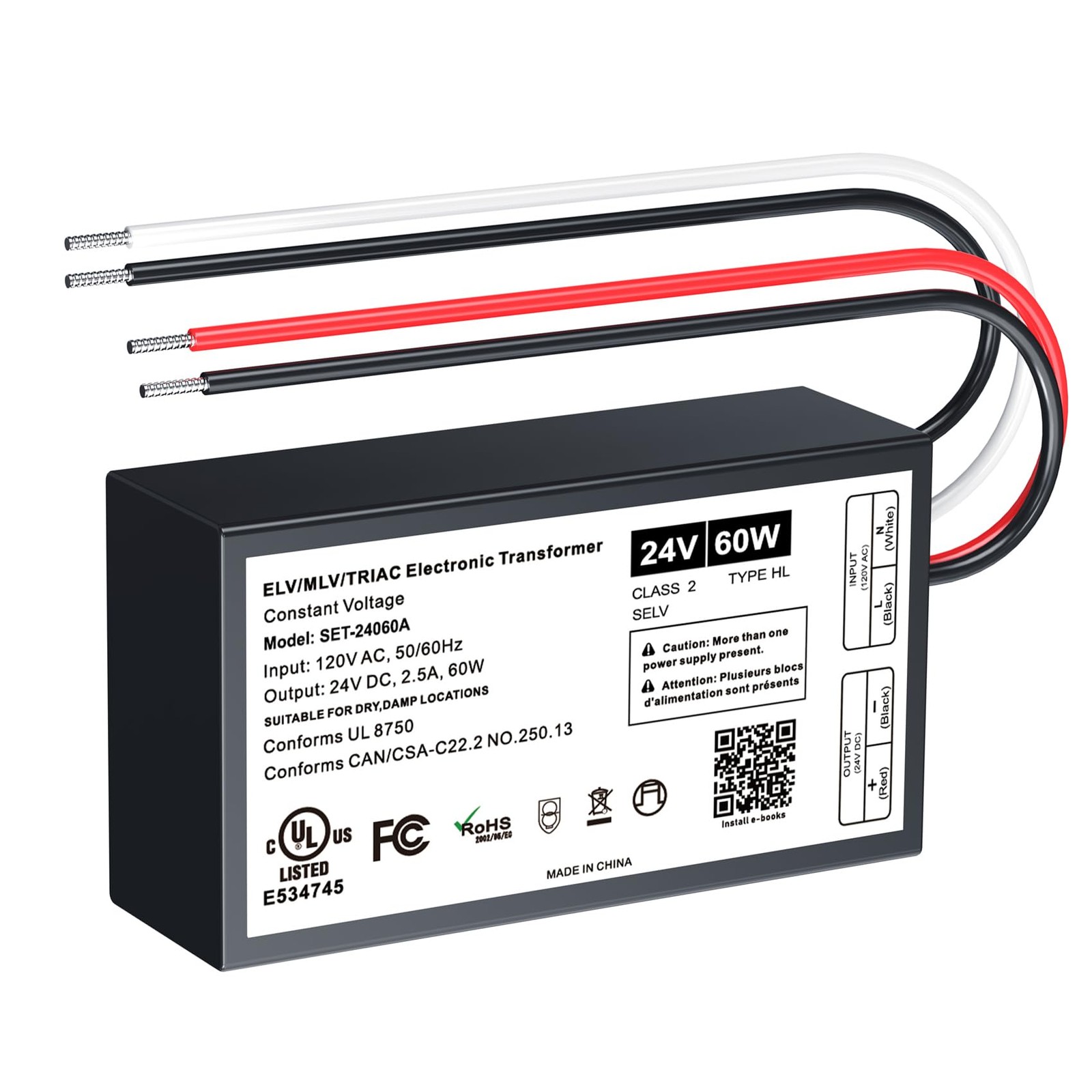60W 24V Dimmable LED Driver, Triac/ELV/MLV AC to DC Power Supply for LED Ligh...