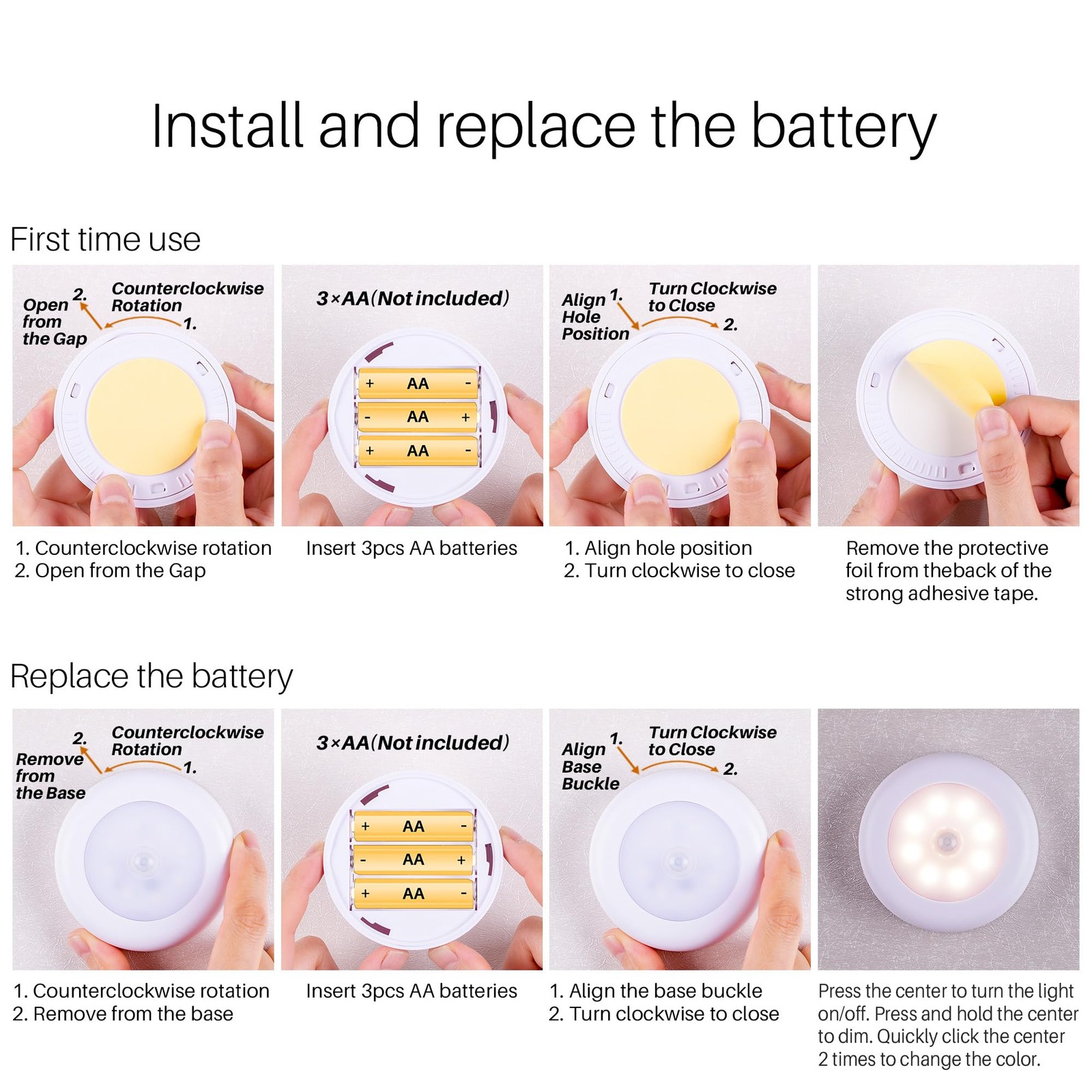 3.1” Motion Lights Indoor AA Battery, 3 Pack Warm