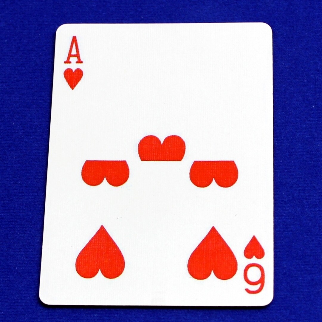 Ace of Hearts / 6 - Half & Half Horizontal, Bicycle Printed Gaff Card, Blue