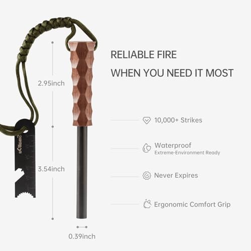 Ferro Rod Fire Starter, Survival Flint and Steel Fire Starter Kit Black Walnut