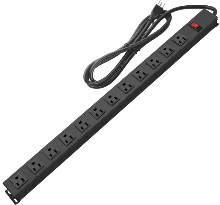 Regleta metálica pared 12 tomas AC interruptor cable 6FT 15A 1875W, Nuevo