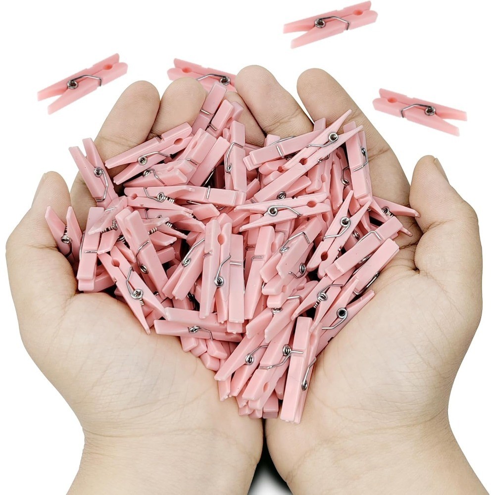 20 Pcs Mini Pink Clothespins Plastic Clips for Hanging Photos Clothing