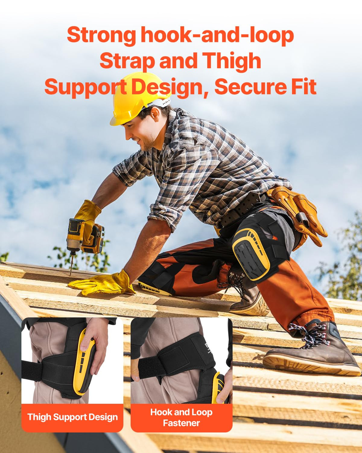 Knee Pads for Work, Extended Heavy Duty Construction Knee Pads with 2 Extensi...