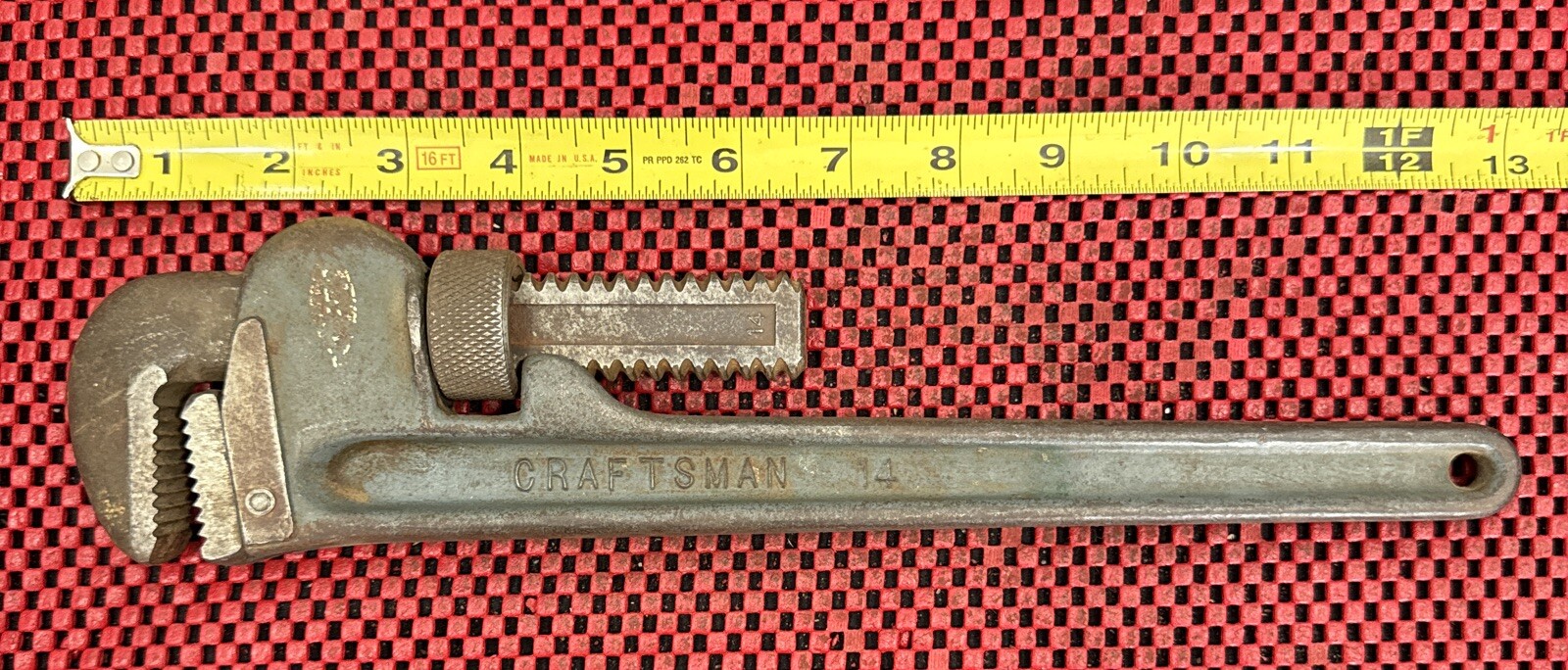 Vintage 1950's Craftsman 14" Pipe Wrench -heavy Duty Jaw Teeth Made In USA Rare