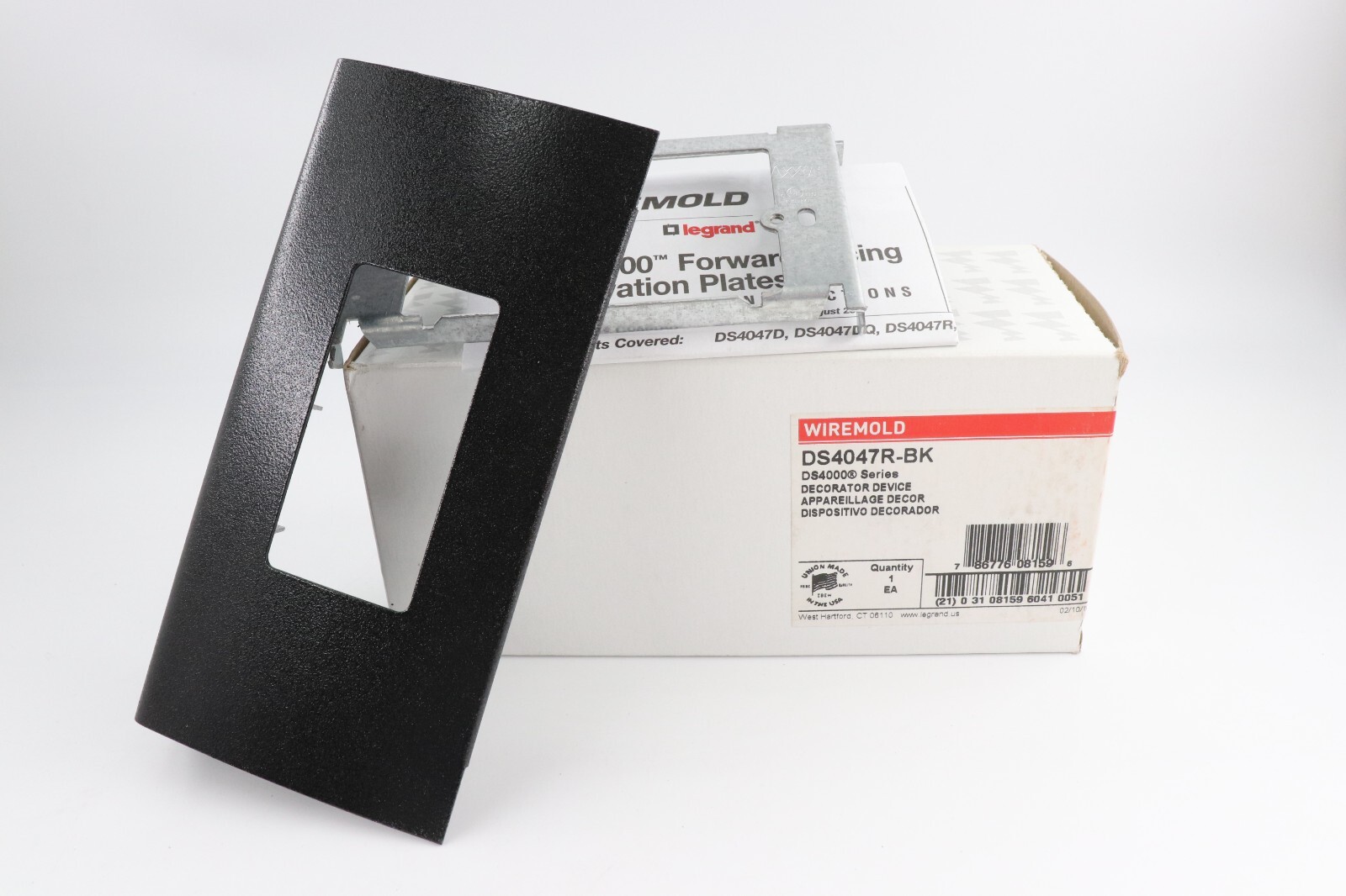 WIREMOLD DS4047R-BK SINGLE CHANNEL DECORATOR RECEPTACLE DEVICE FITTING, BLACK