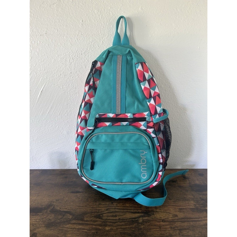 Ambry Sling Bag Crossbody Shoulder Purse Backpack Aqua Pink Diamond Print