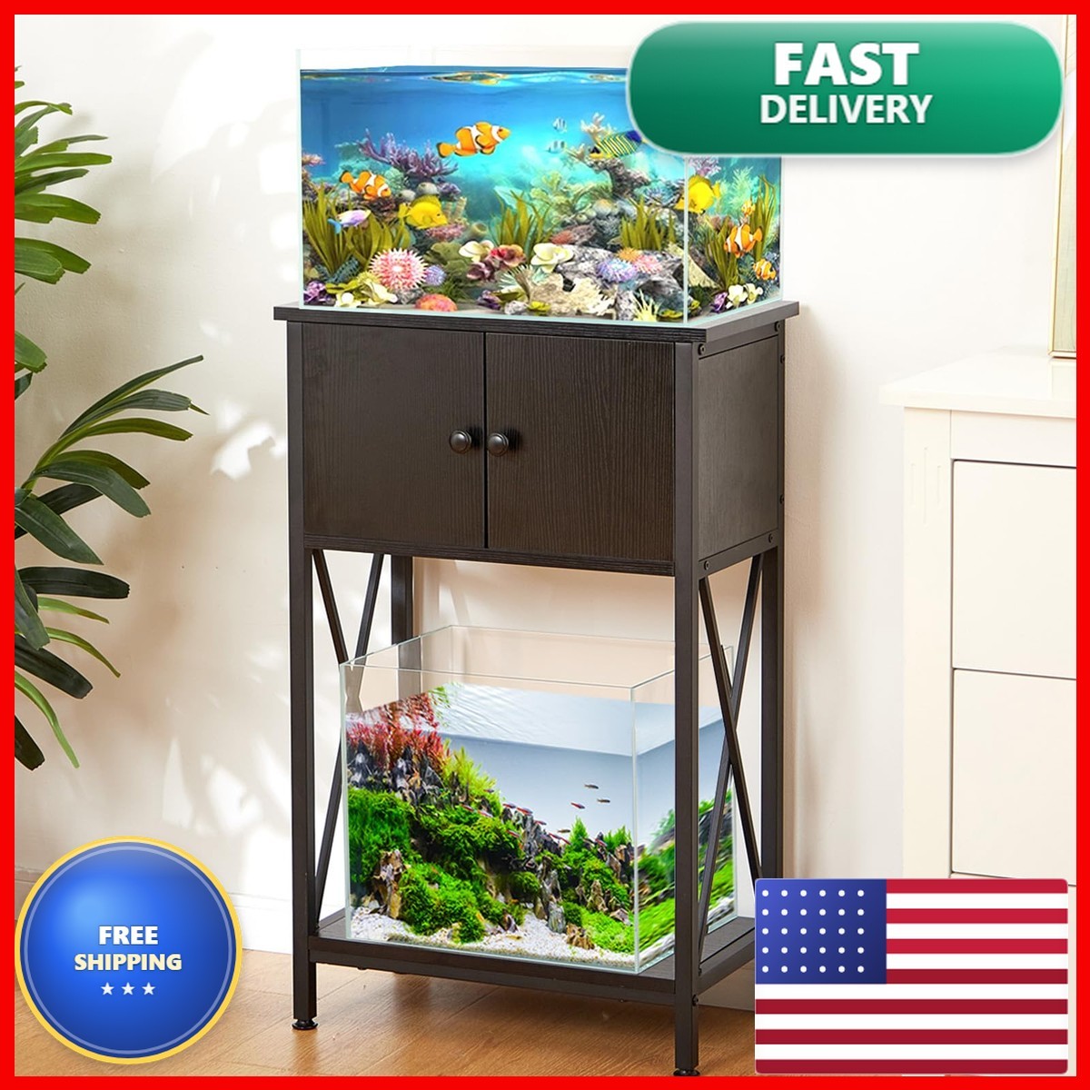 Laqual 10 Gallon Fish Tank Stand Cabinet Double Aquarium Stand For 10 5 Gallon