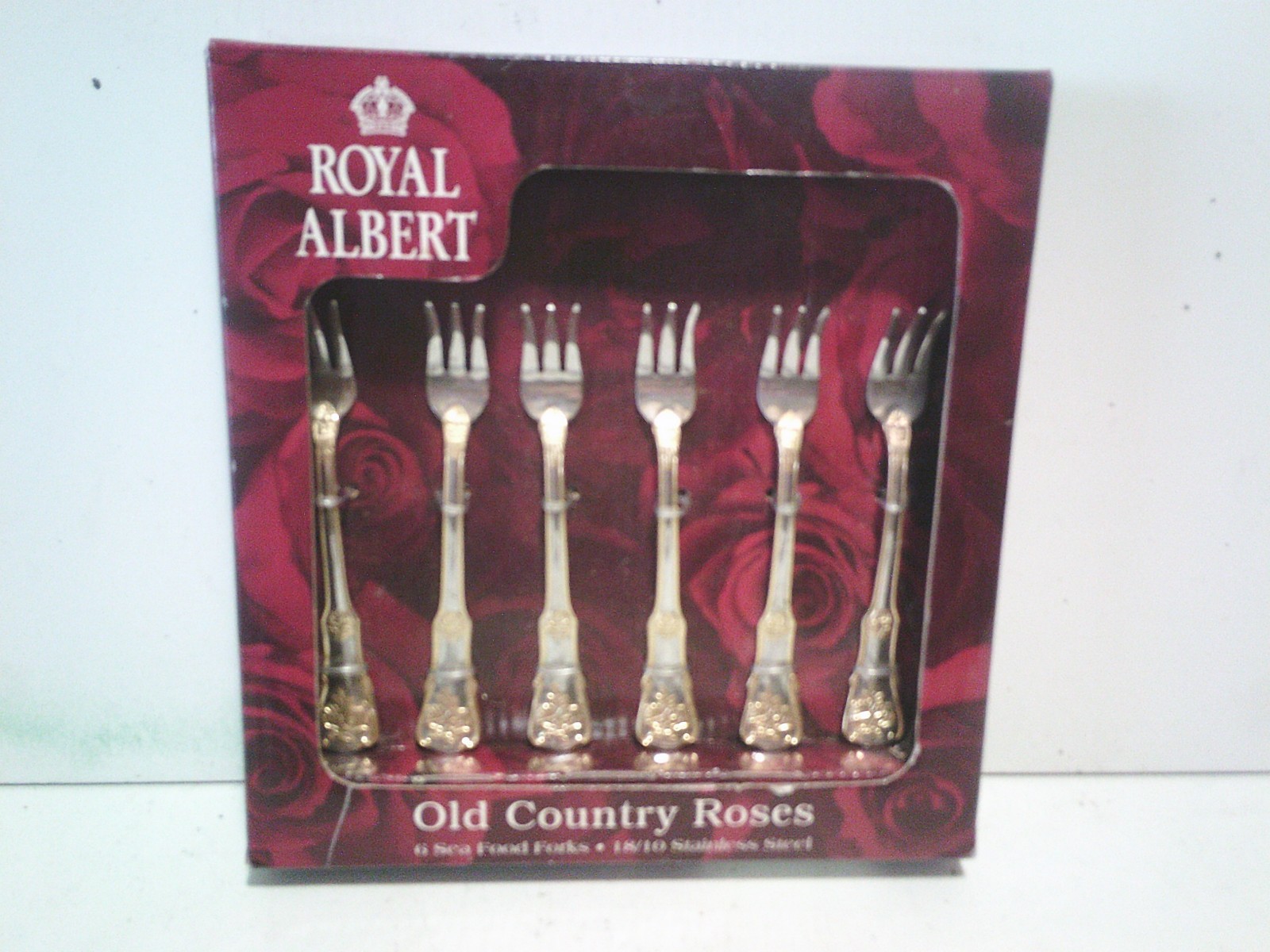 New Royal Albert Old Country Roses  Cocktail Seafood Forks Gold Accent FREE SHIP