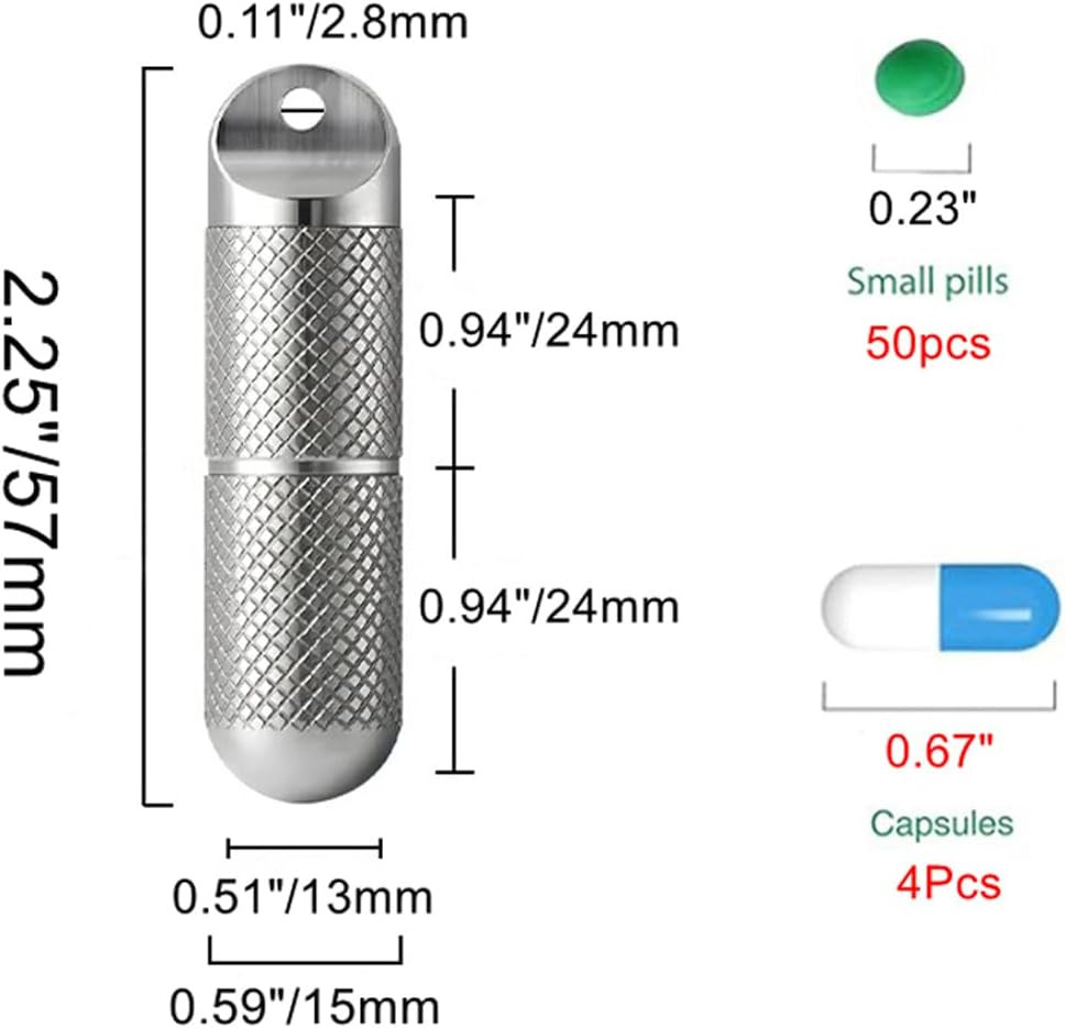 2 Compartments Design Titanium Portable Keychain Pill Holder, Waterproof Pill Bo