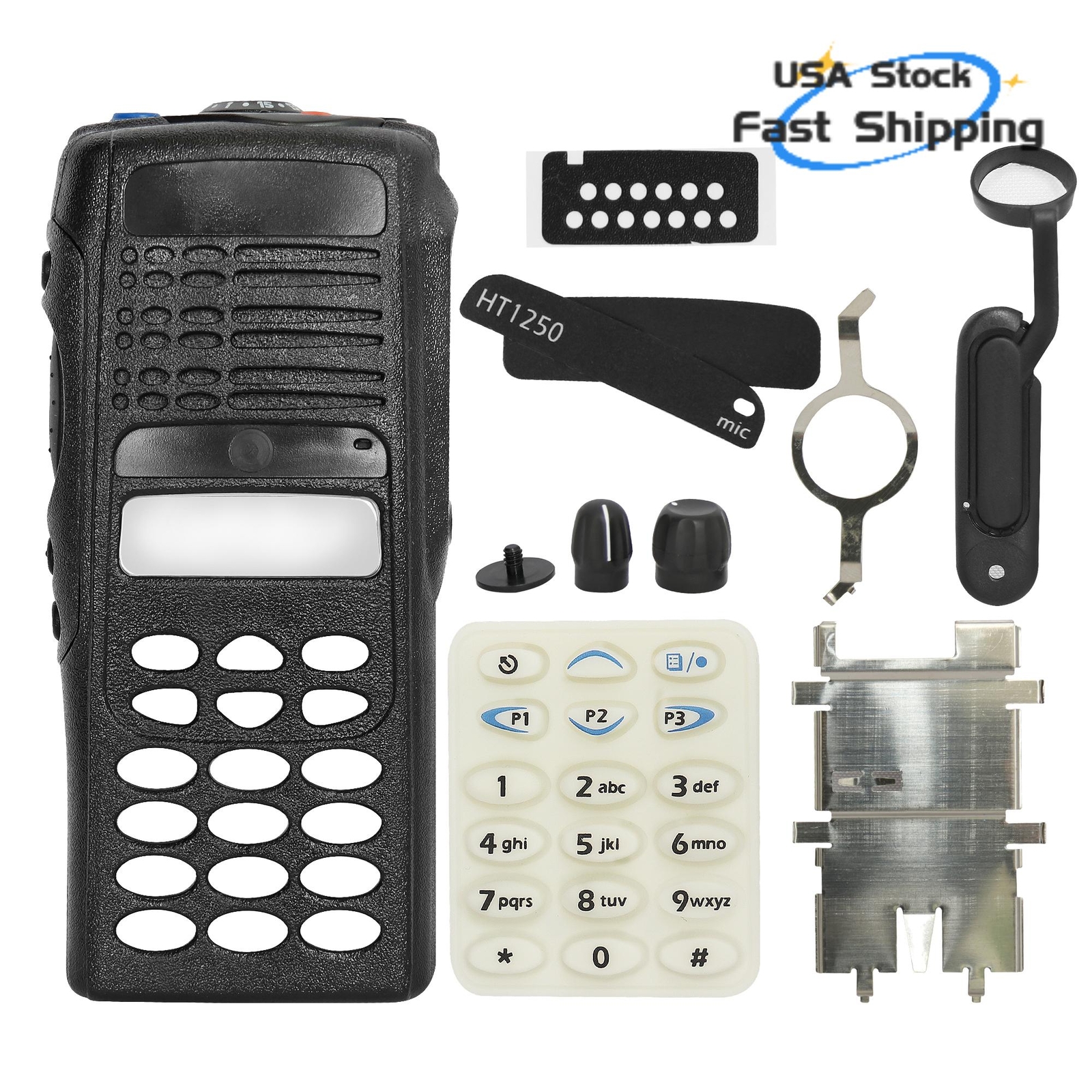 Black Front Housing Case Replacement for HT1250 HT Full-keypad Radio