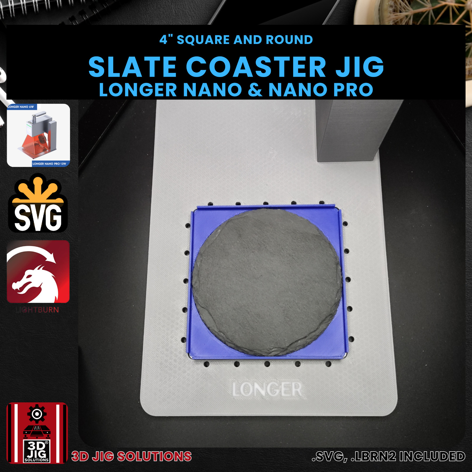 Longer Nano Pro Slate Coaster Jig | 4" Coasters Laser Engraving Fixture