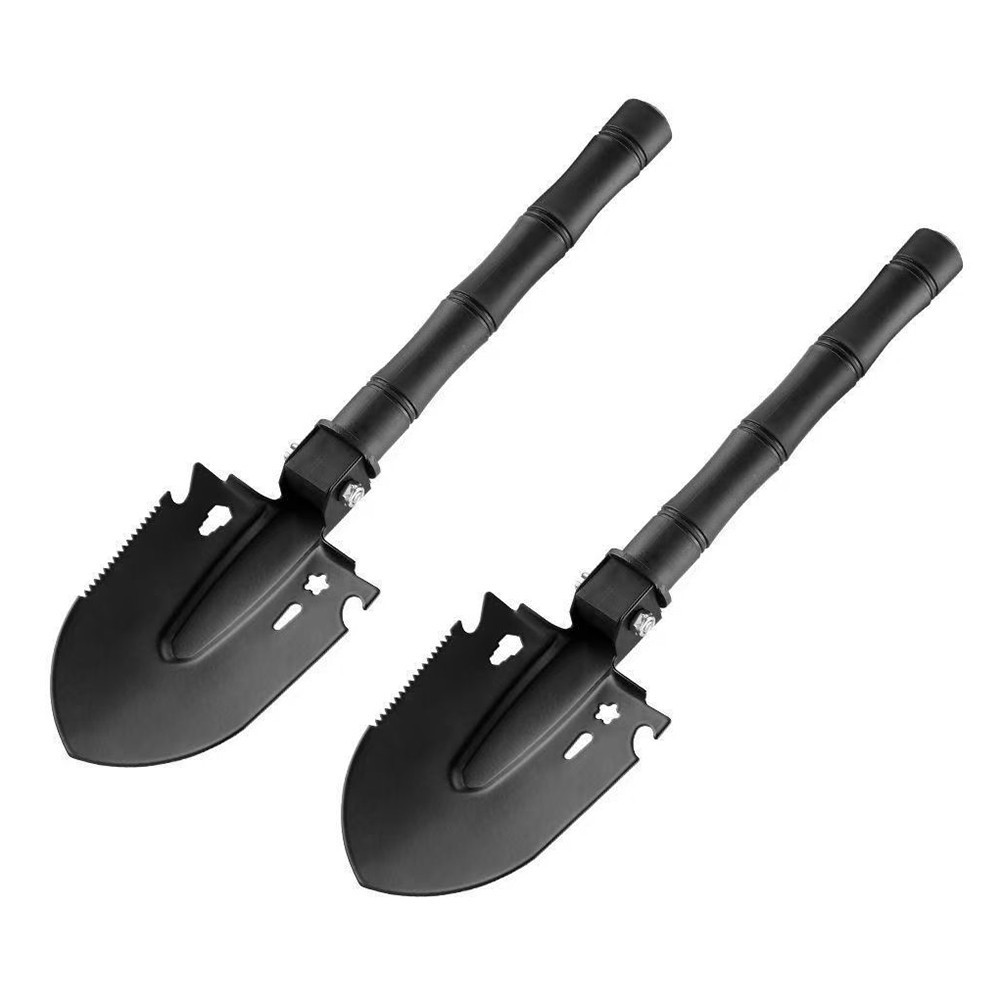2pcs Black 7 in 1 Camping Shovel Folding Survival Tool with For Compass Outdoor