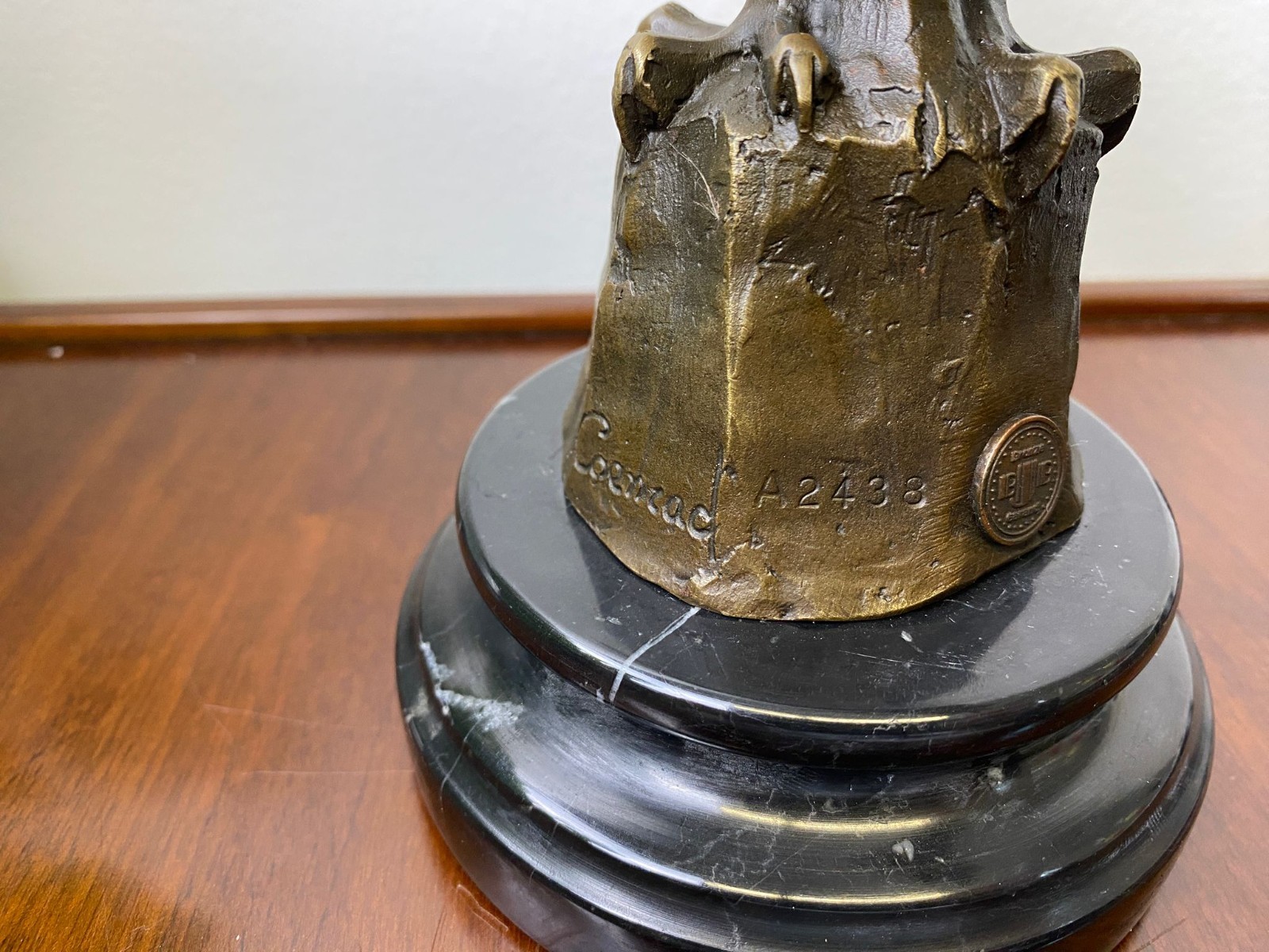 Bronze Sculpture Eagle Art Deco on Black Marble Base After Coenraad